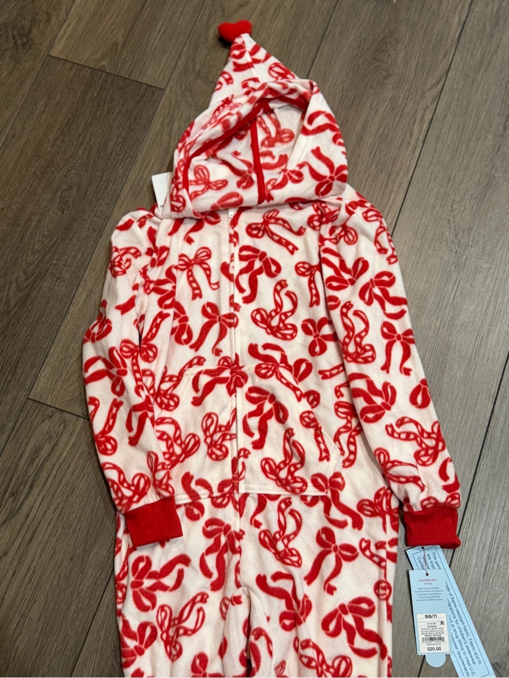 Cat & Jack Red and White Candy Cane Hooded Onesie
